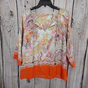 Saint Tropez West | Semi-Sheer Paisley Boho Top w/Tassle Accents
